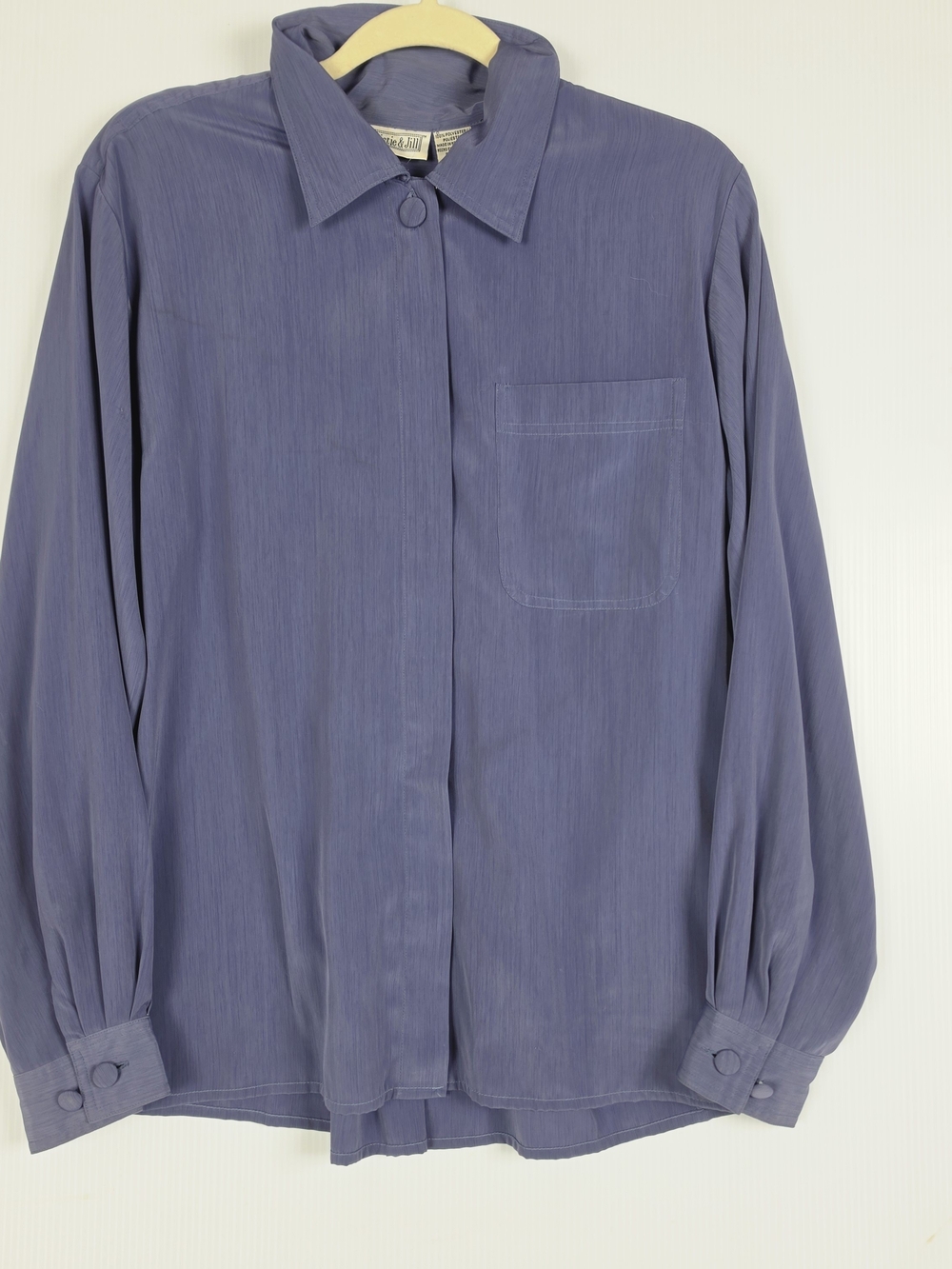 Vintage Women's Hidden Button Down Shirt In Dusty Blue By Christie & Jill